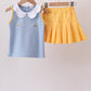 Blue bus bow embroidery ruffle skorts set
