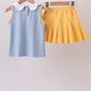 Blue bus bow embroidery ruffle skorts set