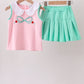 Pink apple bow embroidery skorts set