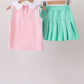 Pink apple bow embroidery skorts set