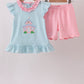 Blue Stripe Schoolhouse Appliqué Ruffle Set