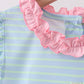 Blue Stripe Schoolhouse Appliqué Ruffle Set