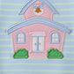 Blue Stripe Schoolhouse Appliqué Ruffle Set