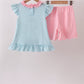Blue Stripe Schoolhouse Appliqué Ruffle Set