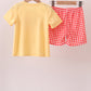 Mustard Character Plaid Embroidered Short Set