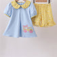 Blue Bus Floral Applique Ruffle Set
