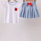 Blue Apple Embroidered Skorts Set