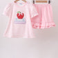 Pink Stripe Apple Book Appliqué Ruffle Set
