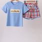 Blue Bus Embroidered Plaid Set