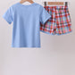 Blue Bus Embroidered Plaid Set