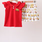 Red Bus Embroidered Skorts Set