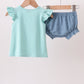 Blue Farm Tractor Embroidered Bloomer Set