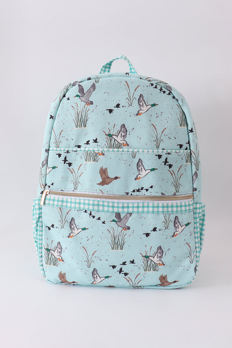 Green duck print backpack