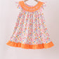 Coral Jesus Loves me Embroidered Floral Ruffle Dress