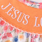 Coral Jesus Loves me Embroidered Floral Ruffle Dress