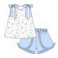 Blue Hydrangea Ruffle Shorts Set