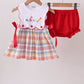 Red ABC Embroidered Plaid Bloomer Set