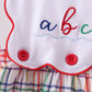 Red ABC Embroidered Plaid Bloomer Set