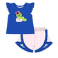 Blue Bookworm Applique Ruffle Shorts Set