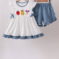 Blue Apple Crayon French Knot Ruffle Shorts Set