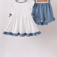 Blue Apple Crayon French Knot Ruffle Shorts Set
