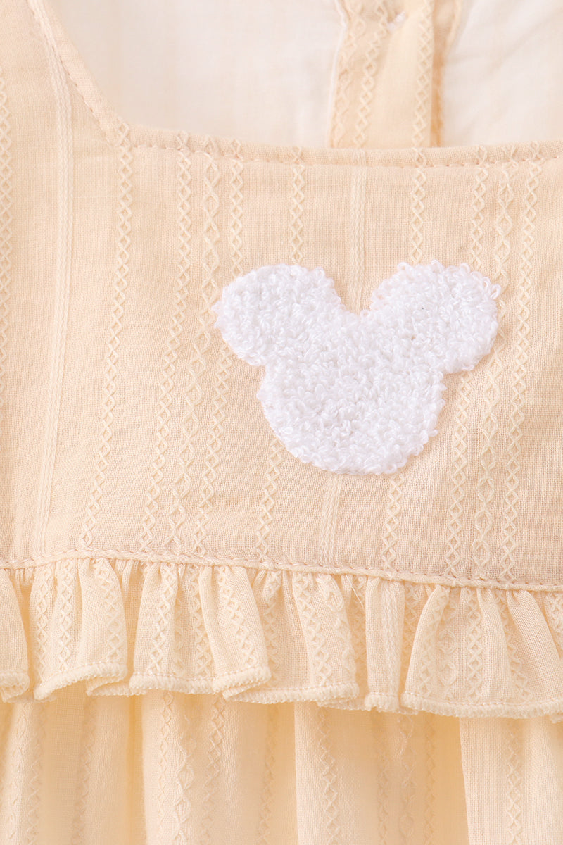 Oatmeal character french knot ruffle dress