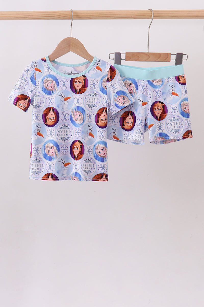 Blue frozen character bamboo pajama set