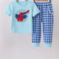 Blue character embroidery pants set
