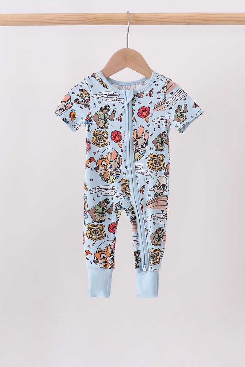 Blue character bamboo romper