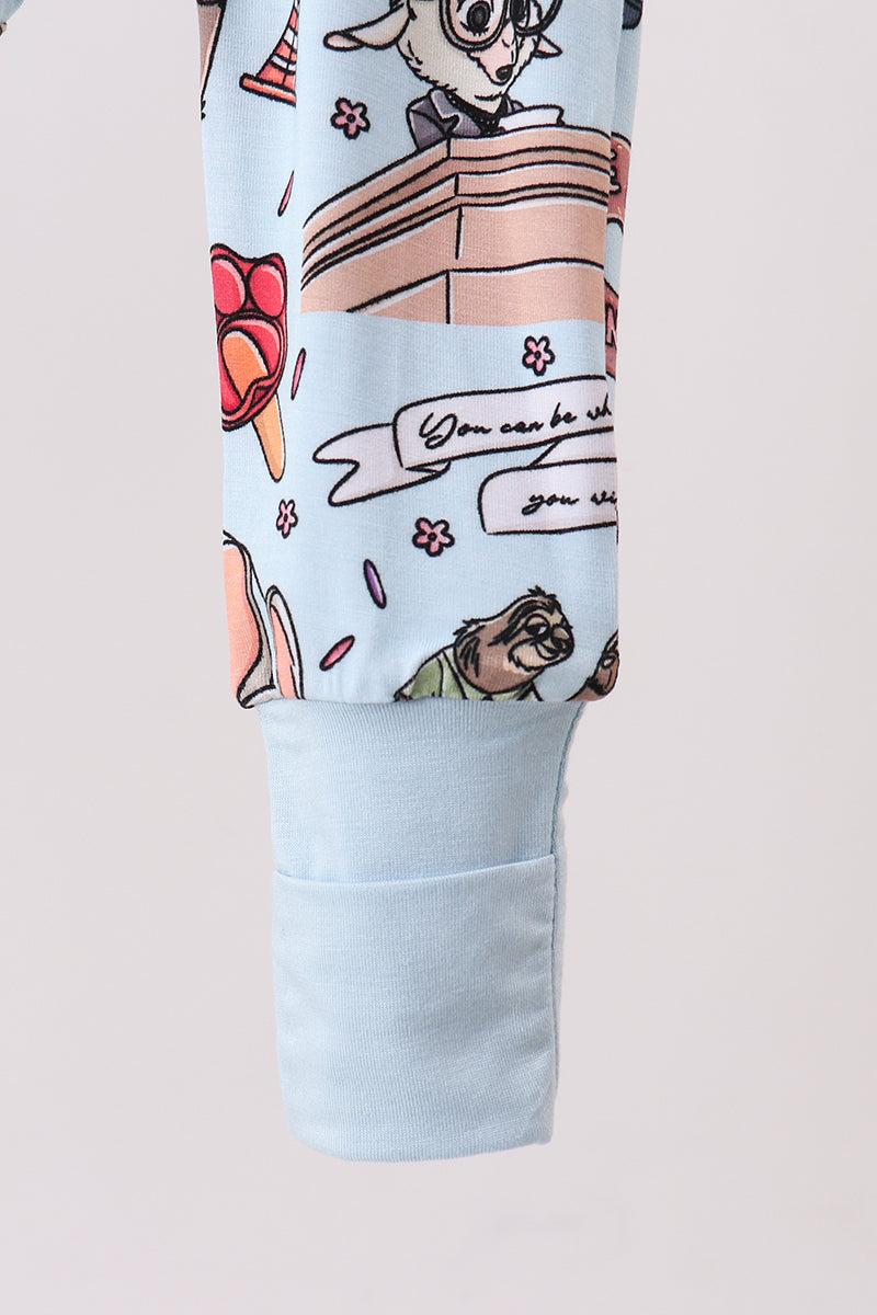 Blue character bamboo romper