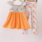 Orange Pumpkin Embroidery Ruffle Pants Set
