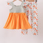 Orange Pumpkin Embroidery Ruffle Pants Set
