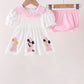 Pink Prayer Embroidery Ruffle Bloomer Set