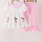 Pink Prayer Embroidery Ruffle Pants Set