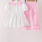 Pink Prayer Embroidery Ruffle Pants Set
