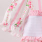 Pink Pumpkin Embroidery Ruffle Shorts Set