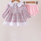 Pink Floral Embroidery Bloomer Set