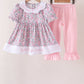 Pink Floral Embroidery Ruffle Pants Set