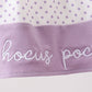 Purple Hocus pocus french knot ruffle bloomer set