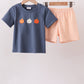 Orange Pumpkin Embroidery Gingham Shorts Set