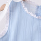 Blue Jacquard Lace Ruffle Pants Set