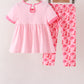Pink Cowgirl Boots Embroidery Pants Set