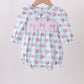 Blue Bow Smocked Floral Gingham Bubble