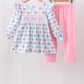Blue Bow Smocked Gingham Pants Set