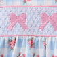 Blue Bow Smocked Gingham Pants Set