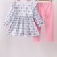 Blue Bow Smocked Gingham Pants Set