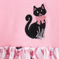 Pink Cat Embroidery Ruffle Bubble