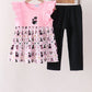 Pink Cat Embroidery Ruffle Pants Set