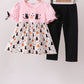 Pink Pumpkin Cat Embroidery Pants Set