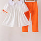 Orange Pumpkin Bow Embroidery Pants Set